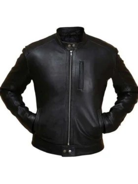Mens-Plain-Snap-Tab-Buttoned-Collar-Leather-Jacket