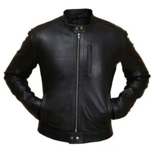 Mens-Plain-Snap-Tab-Buttoned-Collar-Leather-Jacket