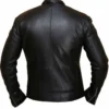 Mens Plain Snap Tab Buttoned Collar Leather Jacket Back