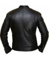 Mens Plain Snap Tab Buttoned Collar Leather Jacket Back