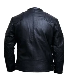Mens Quilted All Black Biker Real Leather Jacket Back