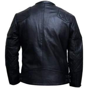 Mens Quilted All Black Biker Real Leather Jacket Back