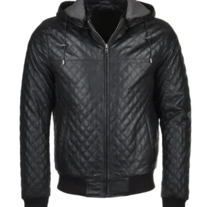 Mens-Quilted-Detachable-Black-Hood-Bomber-Leather-Jacket