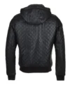 Mens Quilted Detachable Hood Bomber Leather Jacket Back