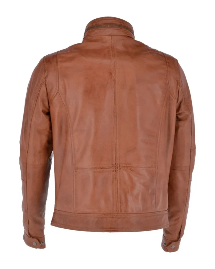 Mens Quilted Shoulders Brown Leather Jacket Back