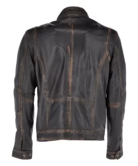 Mens Quilted Shoulders Distressed Black Leather Jacket Back