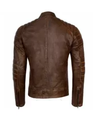 Mens Quilted Vintage Brown Biker Leather Jacket Back