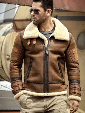 Mens RAF Aviator B3 Bomber Brown Leather Jacket