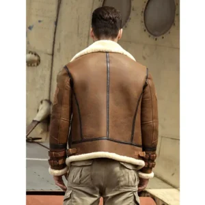 Mens-RAF-Aviator-B3-Bomber-Brown-Leather-Jacket-Back