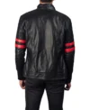 Mens Red Stripes Padded Black Biker Jacket Back