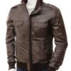 Mens-Rib-Knitted-Erect-Collar-Bomber-Leather-Jacket