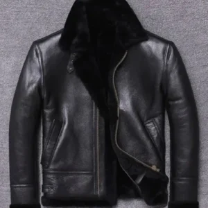 Mens Shearling B3 Bomber Black Leather Jacket