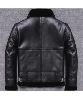 Mens Shearling B3 Bomber Black Leather Jacket Back