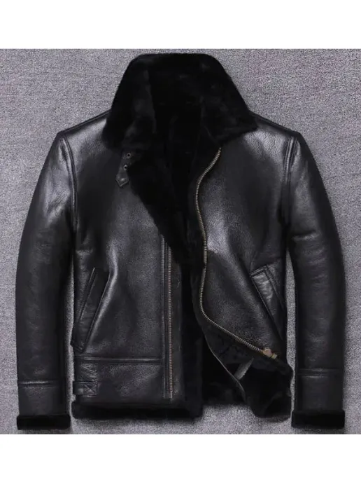 Mens Shearling B3 Bomber Black Leather Jacket