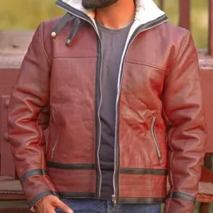 Mens Shearling B3 Bomber Burgundy Leather Jacket