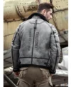 Mens Shearling B3 Bomber Grey Black Leather Jacket