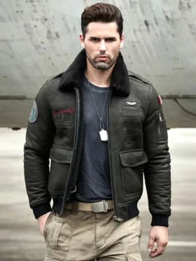 Mens Shearling Black G 1 Bomber Leather Jacket