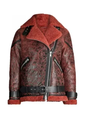 Mens Shearling Brown Black Biker Aviator Leather Jacket