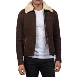 Mens Shearling Dark Brown Suede Leather Jacket