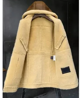 Mens Shearling Fur Brown Leather Jacket With Hood