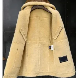 Mens Shearling Fur Brown Leather Jacket With Hood