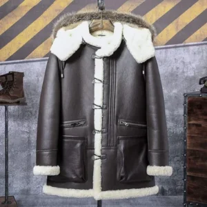 Mens Shearling Fur Coffee Brown Parka Coat