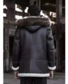 Mens Shearling Fur Coffee Brown Parka Coat With Hood