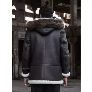 Mens Shearling Fur Coffee Brown Parka Coat With Hood