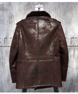 Mens Shearling Fur Lapel Collar Brown Real Leather Jacket