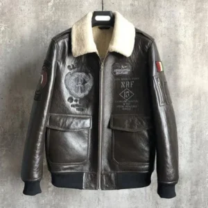 Mens Shearling G 1 Bomber Brown Genuine Leather Jacket