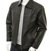 Mens Shirt Style Plain Minimalist Leather Jacket Black