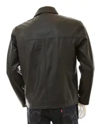 Mens Shirt Style Plain Minimalist Leather Jacket Black Back