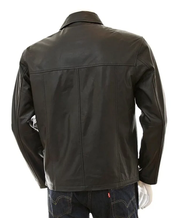 Mens-Shirt-Style-Plain-Minimalist-Leather-Jacket-Black-Back