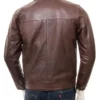 Mens Shirt Style Plain Minimalist Leather Jacket Brown Back