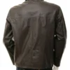 Mens Shirt Style Plain Minimalist Leather Jacket Coffee Back