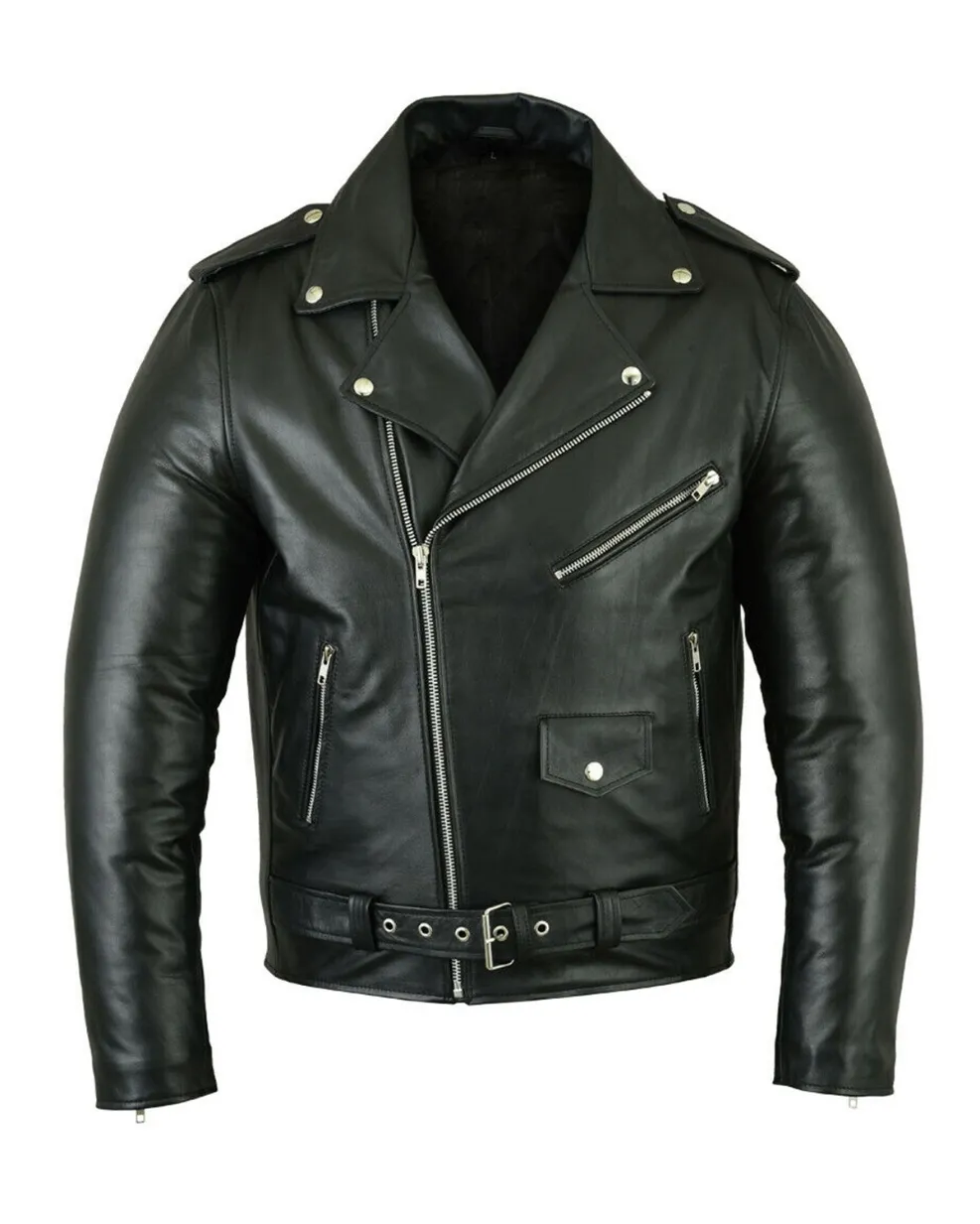 Mens Shoulder Epaulettes Black Asymmetrical Zipper Jacket