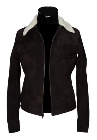 Mens Suede Leather Fur Collar Brown Jacket