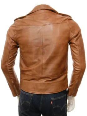 Mens-Tan-Brown-Asymmetrical-Zipper-Leather-Jacket-Back