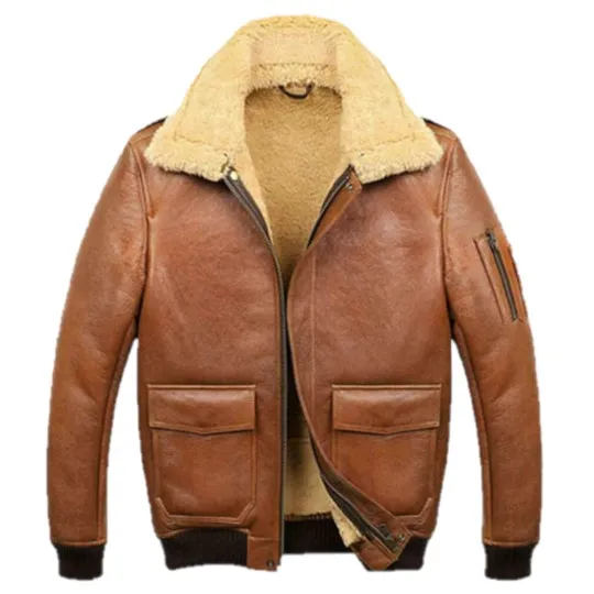 Mens Tan Brown B3 Shearling Fur Leather Jacket