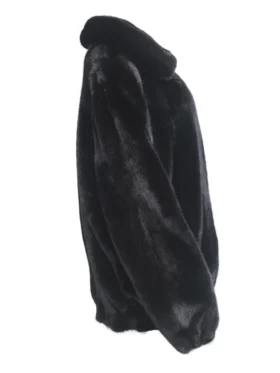 Mens Turn Down Collar Jet Black Mink Fur Jacket