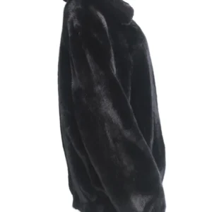 Mens Turn Down Collar Jet Black Mink Fur Jacket