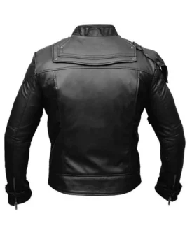 Mens Unique Style Biker All Black Leather Jacket Back
