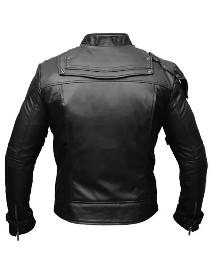 Mens Unique Style Biker All Black Leather Jacket Back