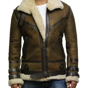 Mens Waxed Olive Green B3 Bomber Leather Jacket