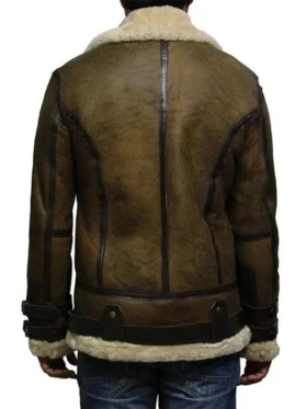 Mens-Waxed-Olive-Green-B3-Bomber-Leather-Jacket-Back
