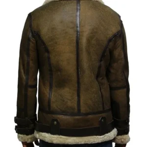Mens-Waxed-Olive-Green-B3-Bomber-Leather-Jacket-Back