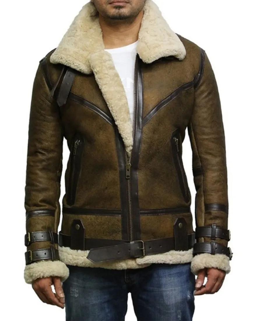 Mens Waxed Olive Green B3 Bomber Leather Jacket