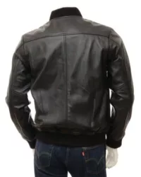 Mens Whole Black Classic Bomber Leather Jacket Back