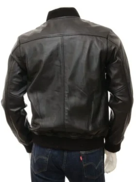 Mens Whole Black Classic Bomber Leather Jacket Back