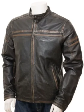Old 90s Vintage Style Cafe Racer Leather Jacket
